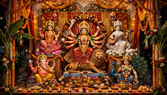 বাঘারপাড়ায় উৎসবের আমেজে শুরু হলো শারদীয় দুর্গাপূজা